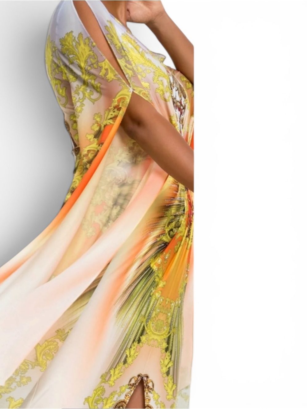 VENUS Elegant Bright Print Maxi Dress with Dramatic Sleeves - Picture 4 of 10